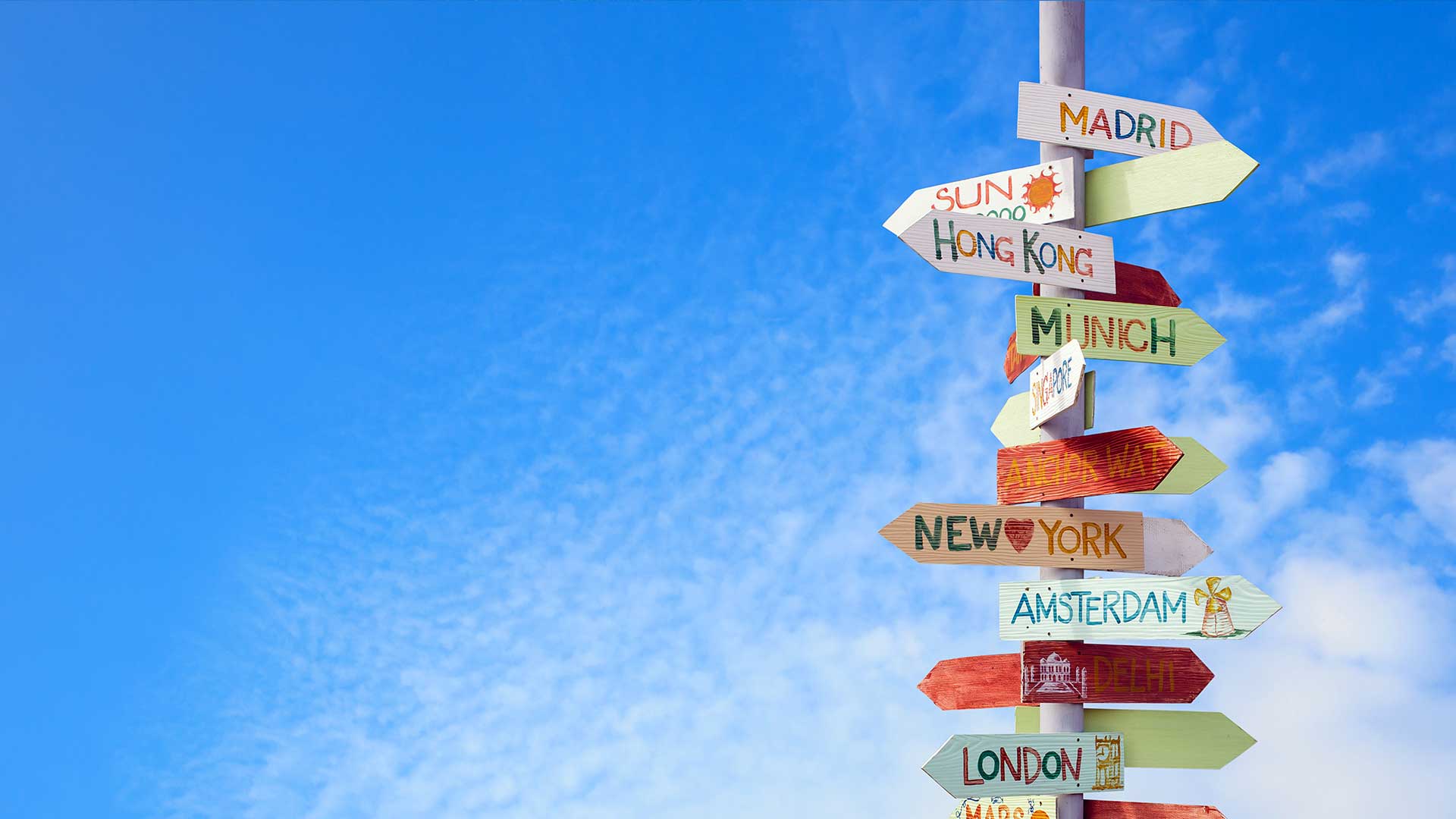 Destinations signs on the pillar